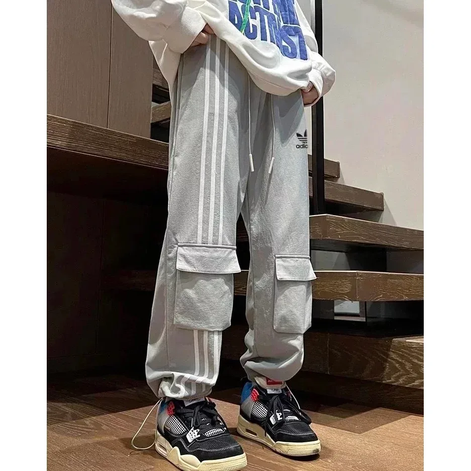 Adidas Three Stripes Cargo Pants Grey Solid Bottoms
