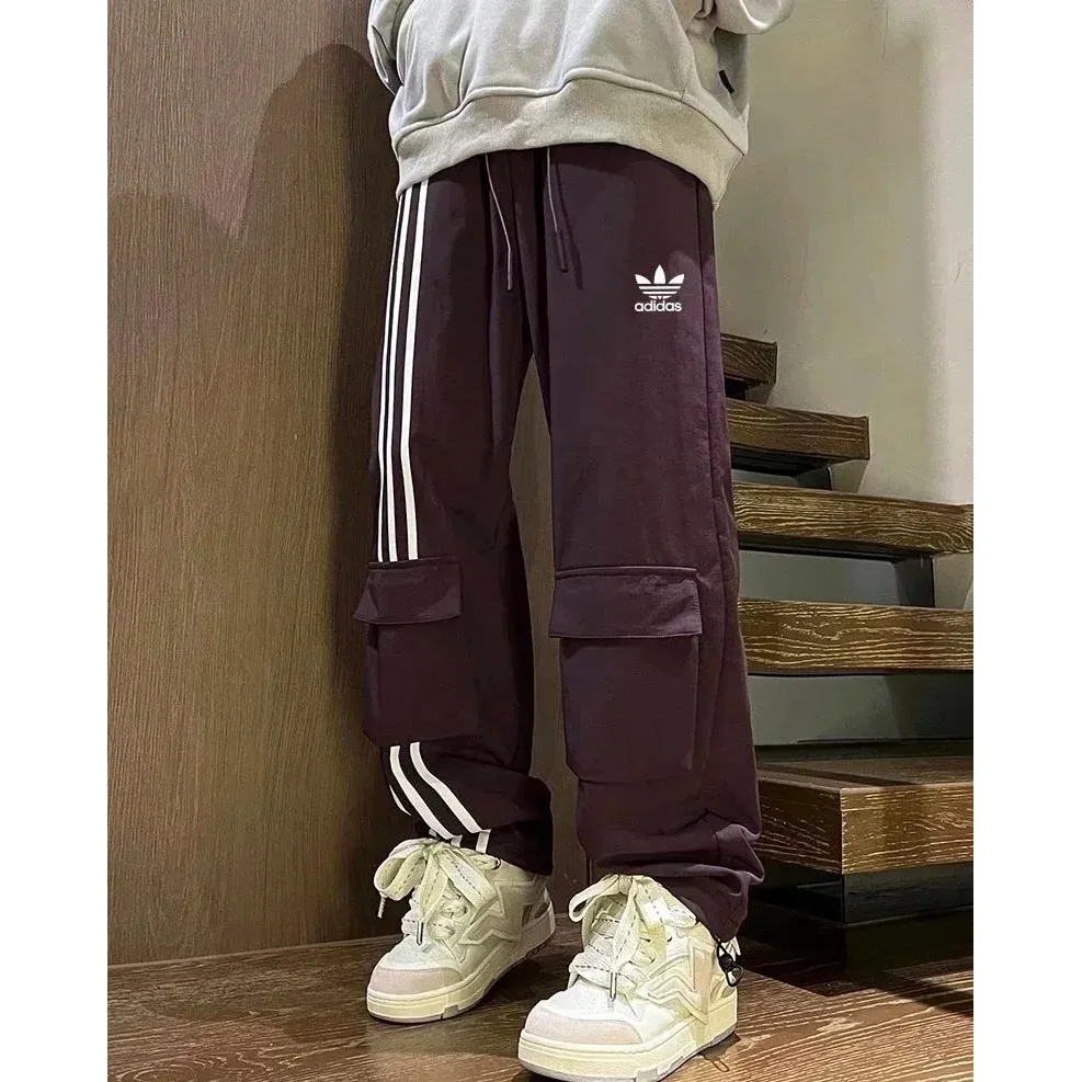 Adidas Three Stripes Cargo Pants Wine Red Trousers