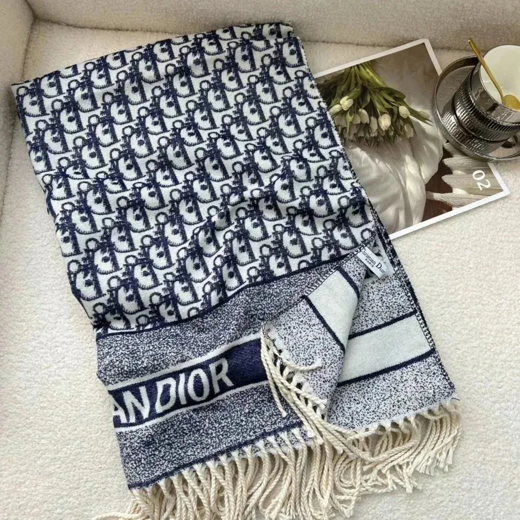 Dior Classic Logo Scarf in Navy/White