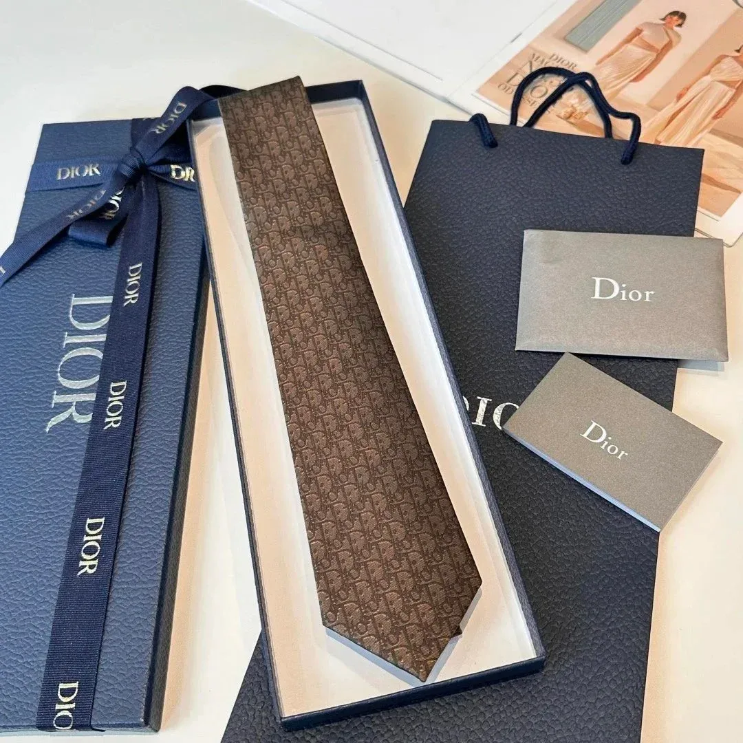 Dior Classic Logo Tie Brown Solid Necktie