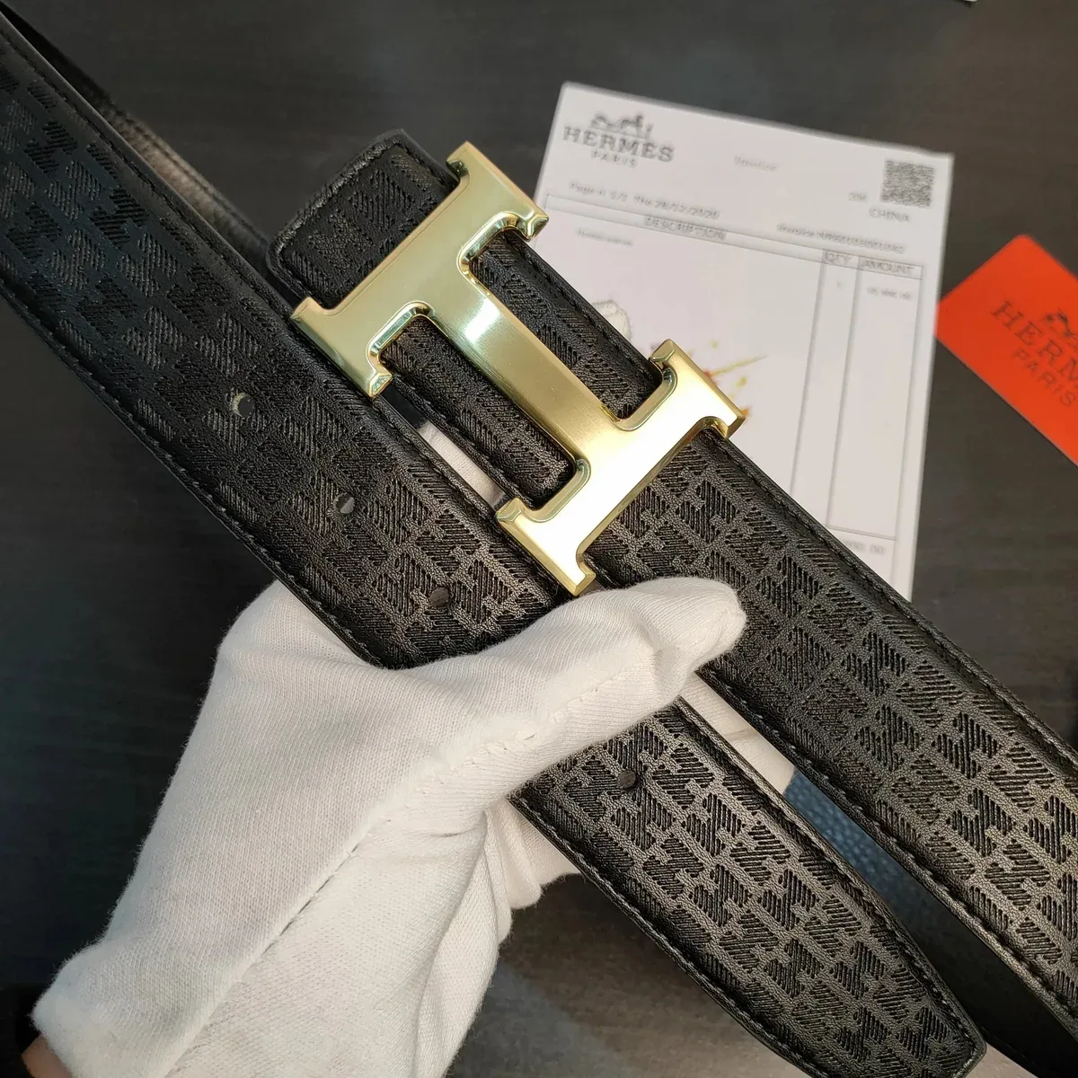 Hermès T Series Black Gold Buckle Belt
