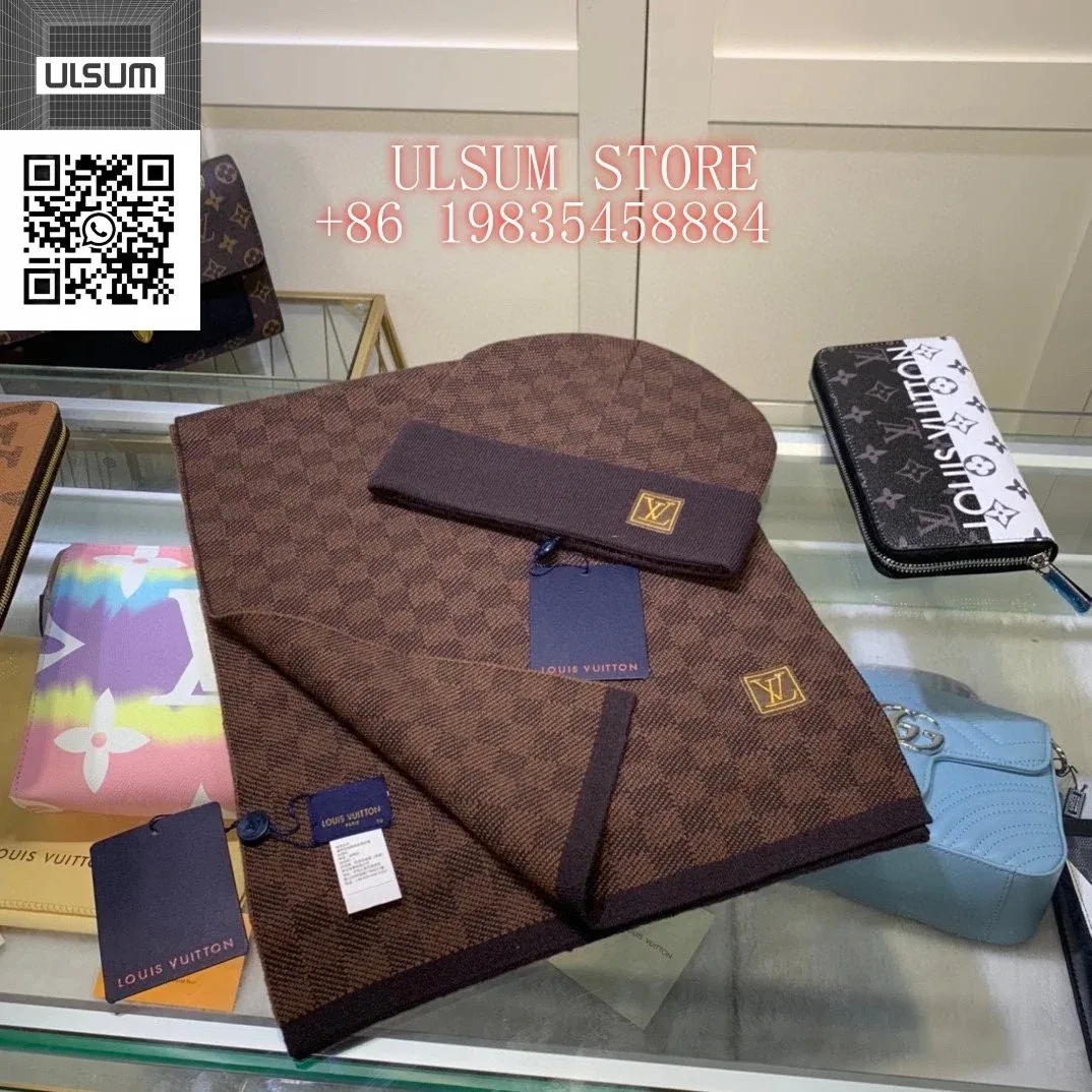 Louis Vuitton Damier Scarf & Beanie Set Brown
