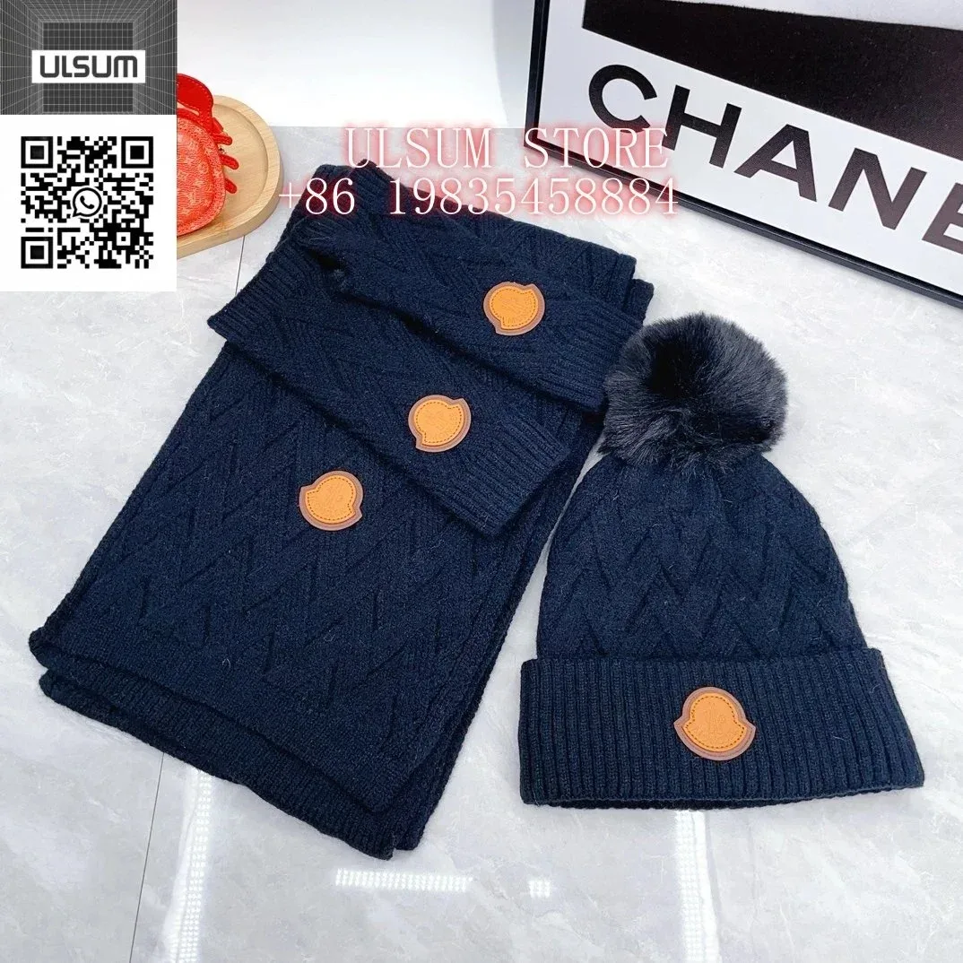 Moncler Navy Knit Hat & Scarf Set