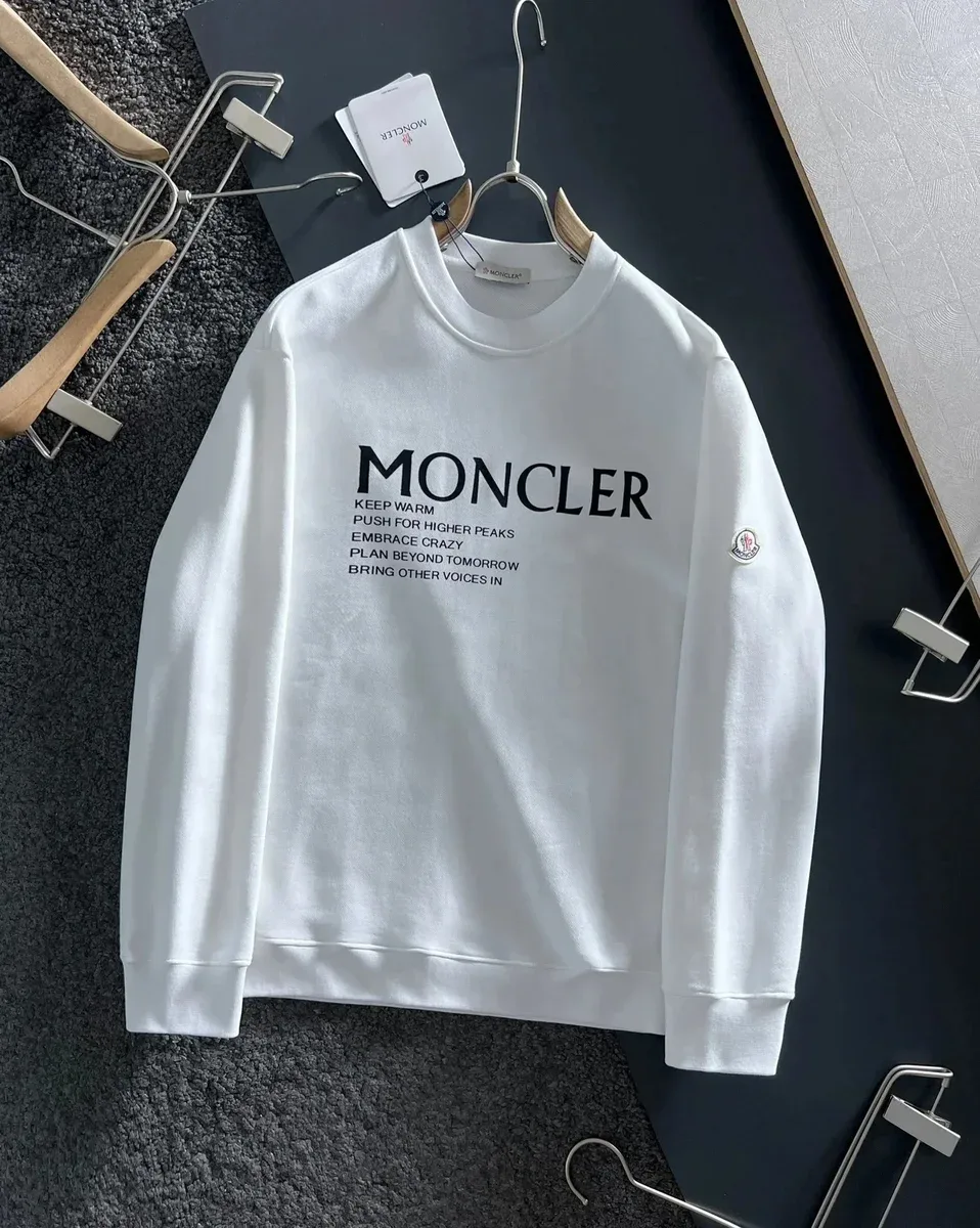 Moncler White Letter Print Crewneck Sweatshirt