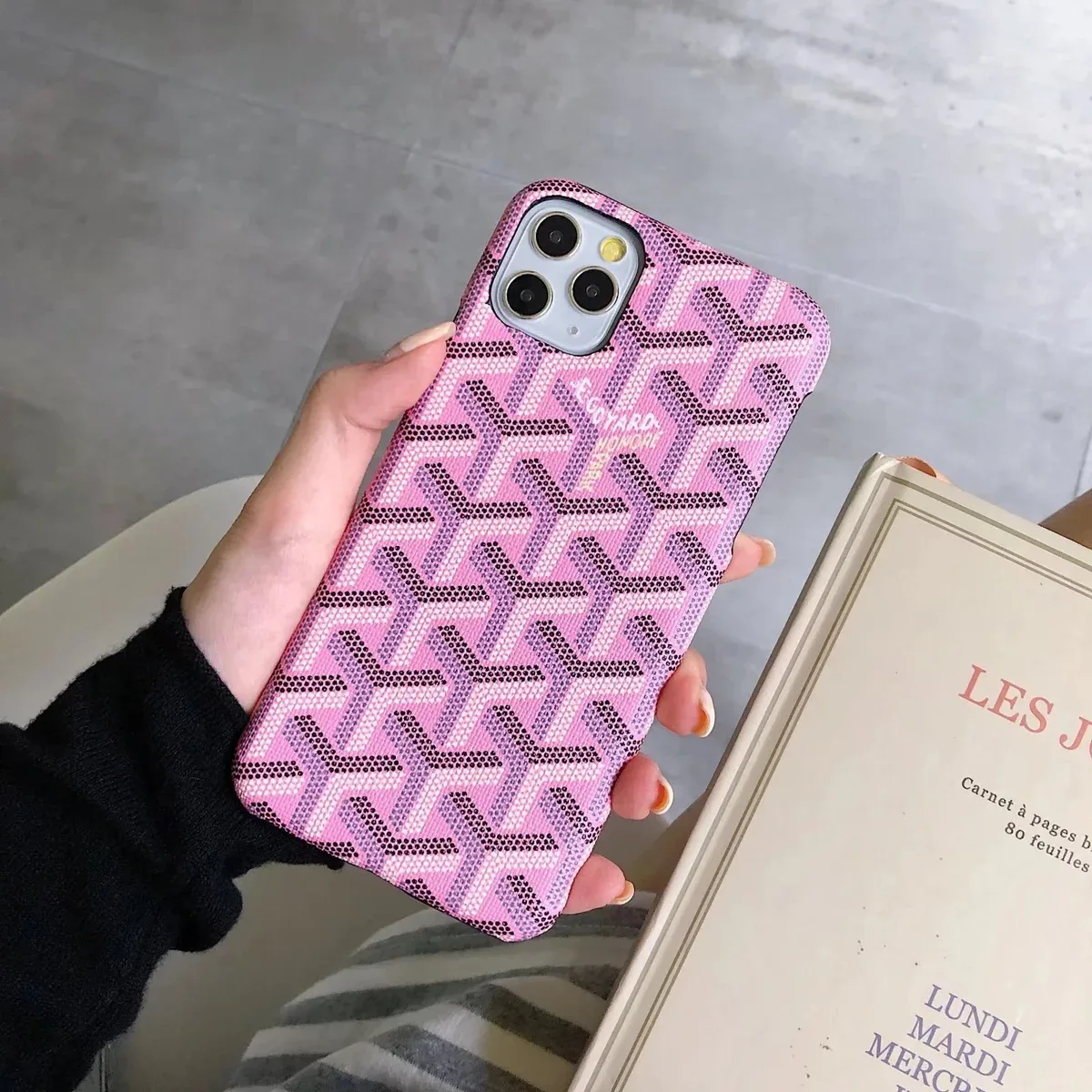 Pink Goyard Monogram iPhone Case