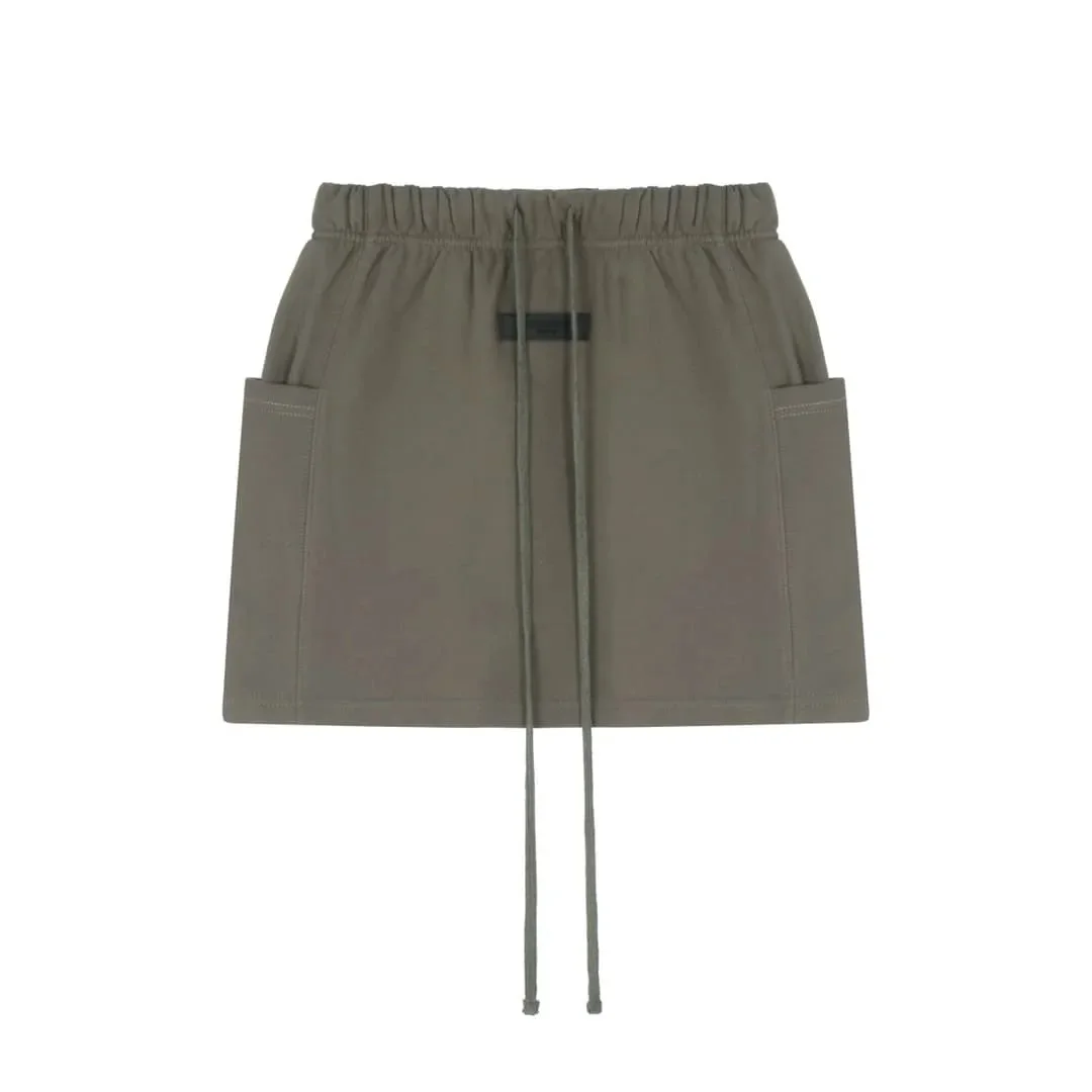 Solid Olive Mini Skirt with Drawstring Waist
