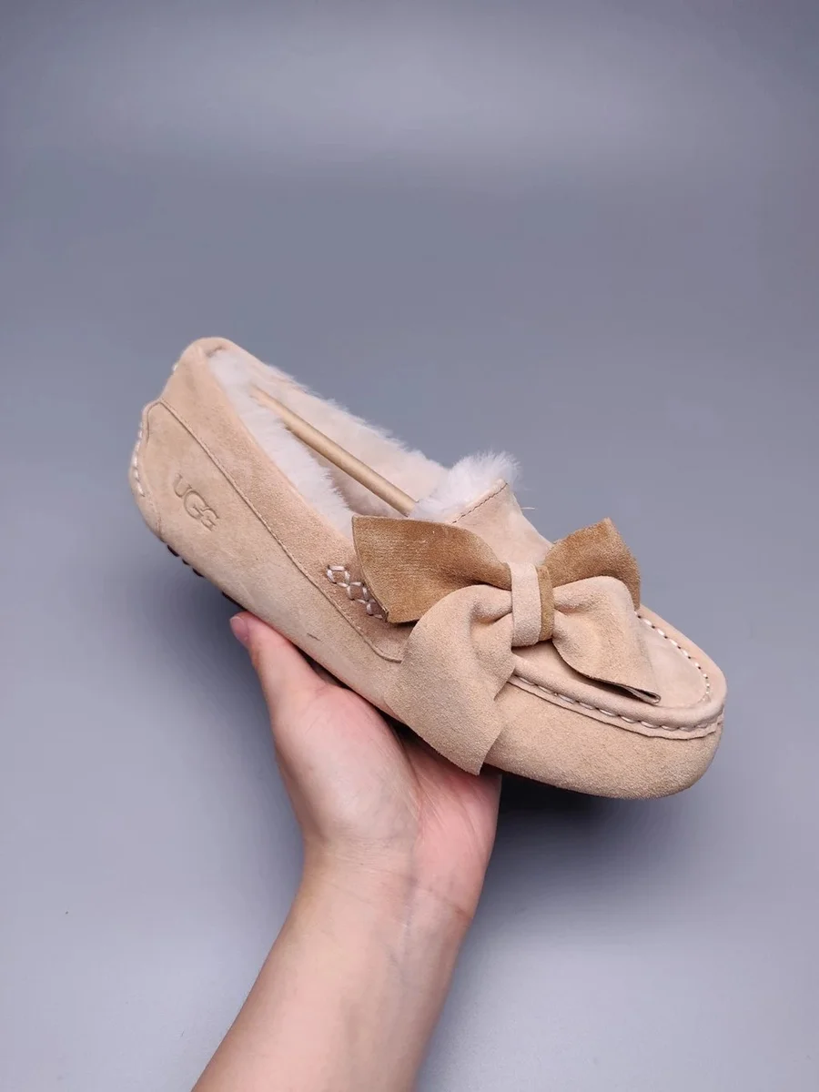 UGG Classic Short Beige Bow Loafers